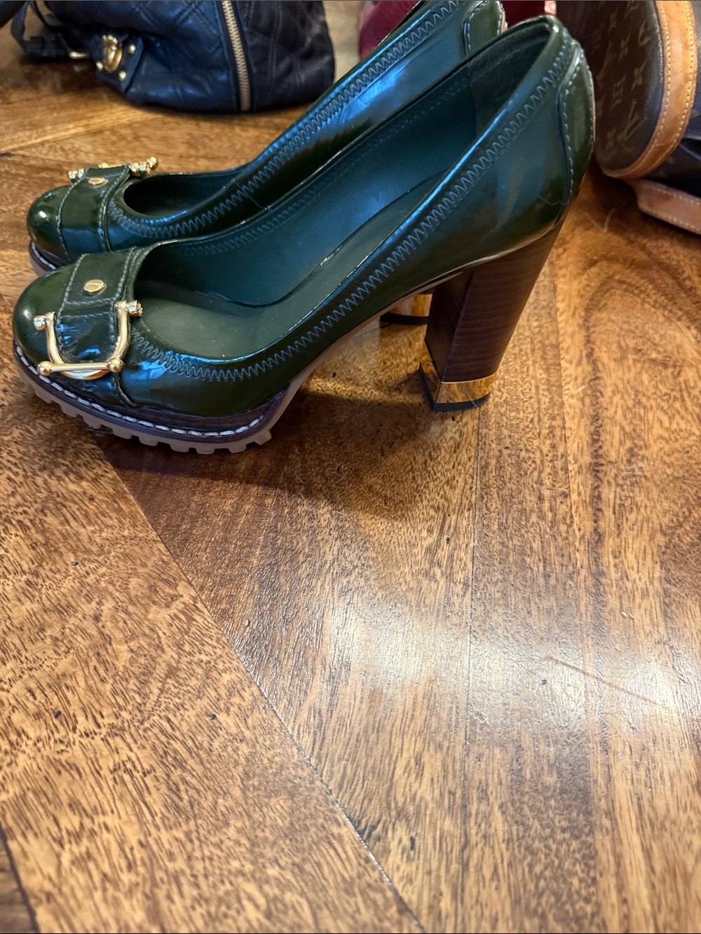 Tory Burch Dark Green Patent Leather Buckle Pumps - Picture 2 of 6